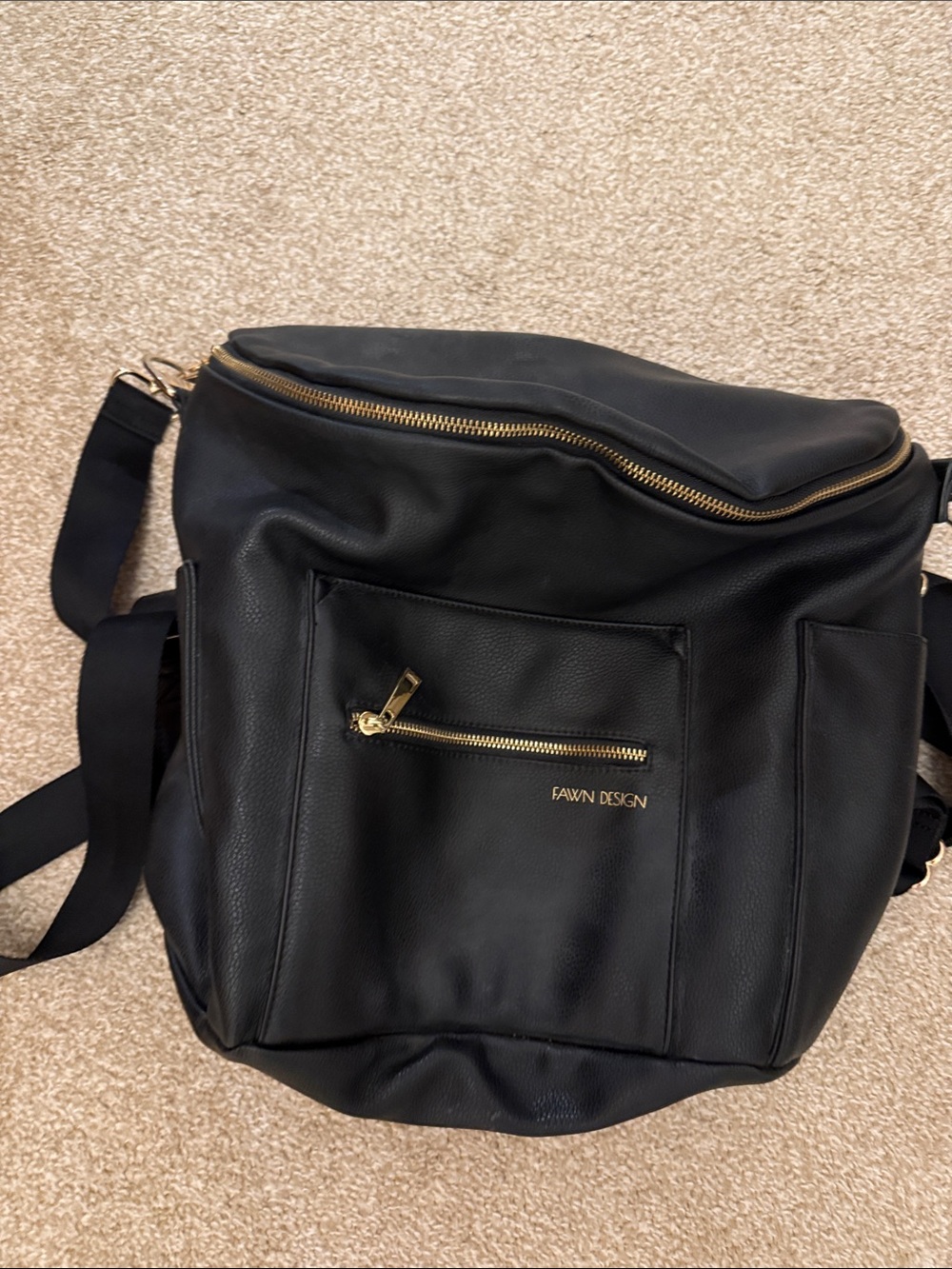 Fawn Design Black Faux-Leather Convertible Backpack